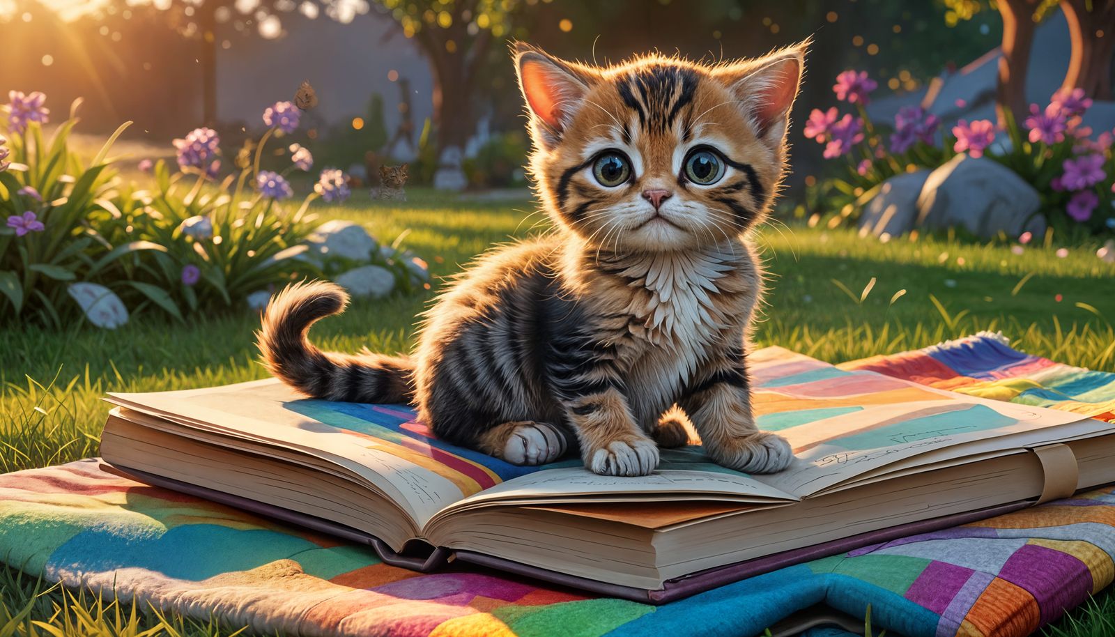 Kitten Reading Book: Pixar-Style 3D Digital Art