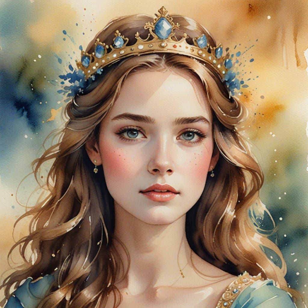 Elegant Princess Portrait in Whimsical Watercolor