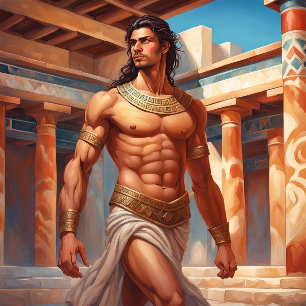 Handsome Minoan Prince Striding Proudly at Knossos