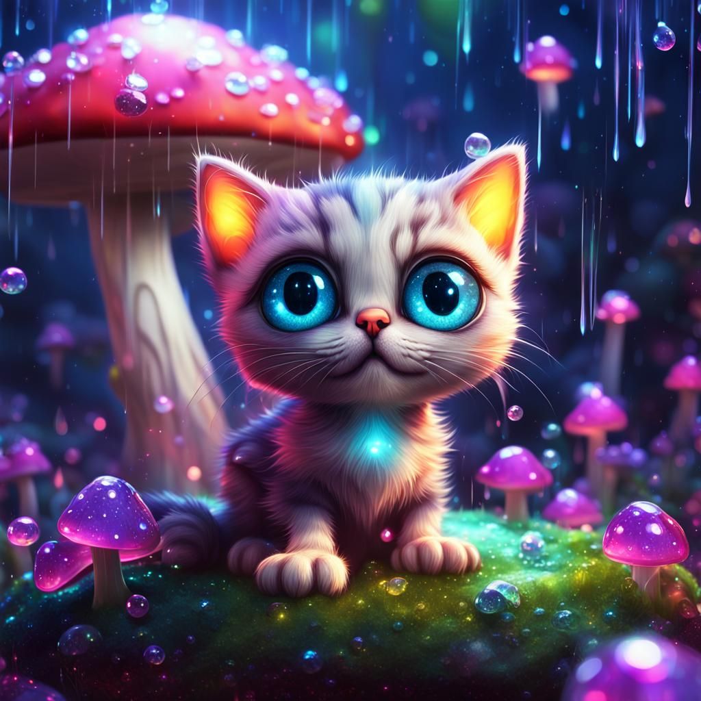 Evil Kitten on Mushroom in 3D Digital Art