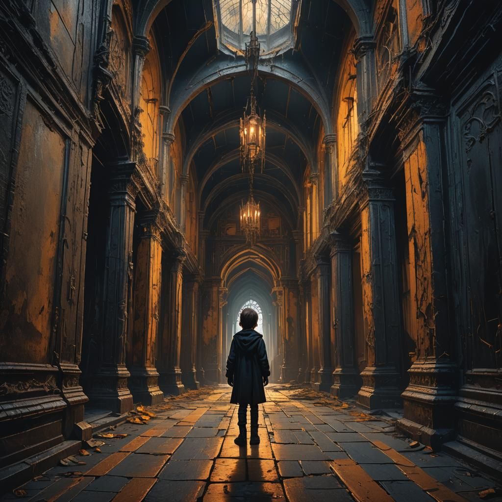 Eerie Gothic Hallway Concept Art in Dark Fantasy Style