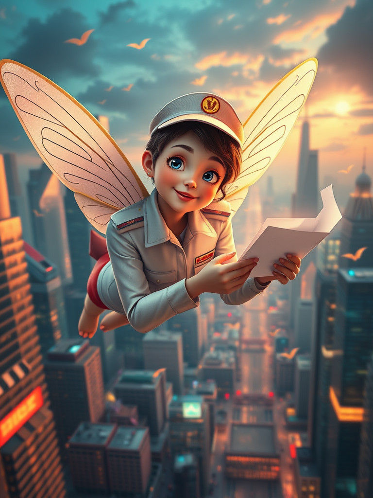 Hyperrealistic Postal Fairy Delivering Love Letters