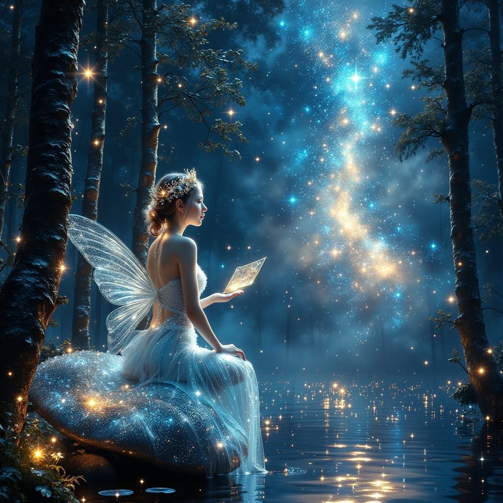 Fairy Artist Paints Galaxy on Luminous Mushroom