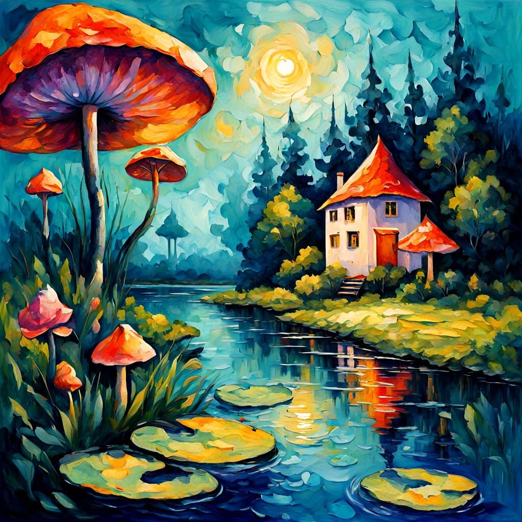 Floating Lily Pad Village: Watercolor Storybook Illustration