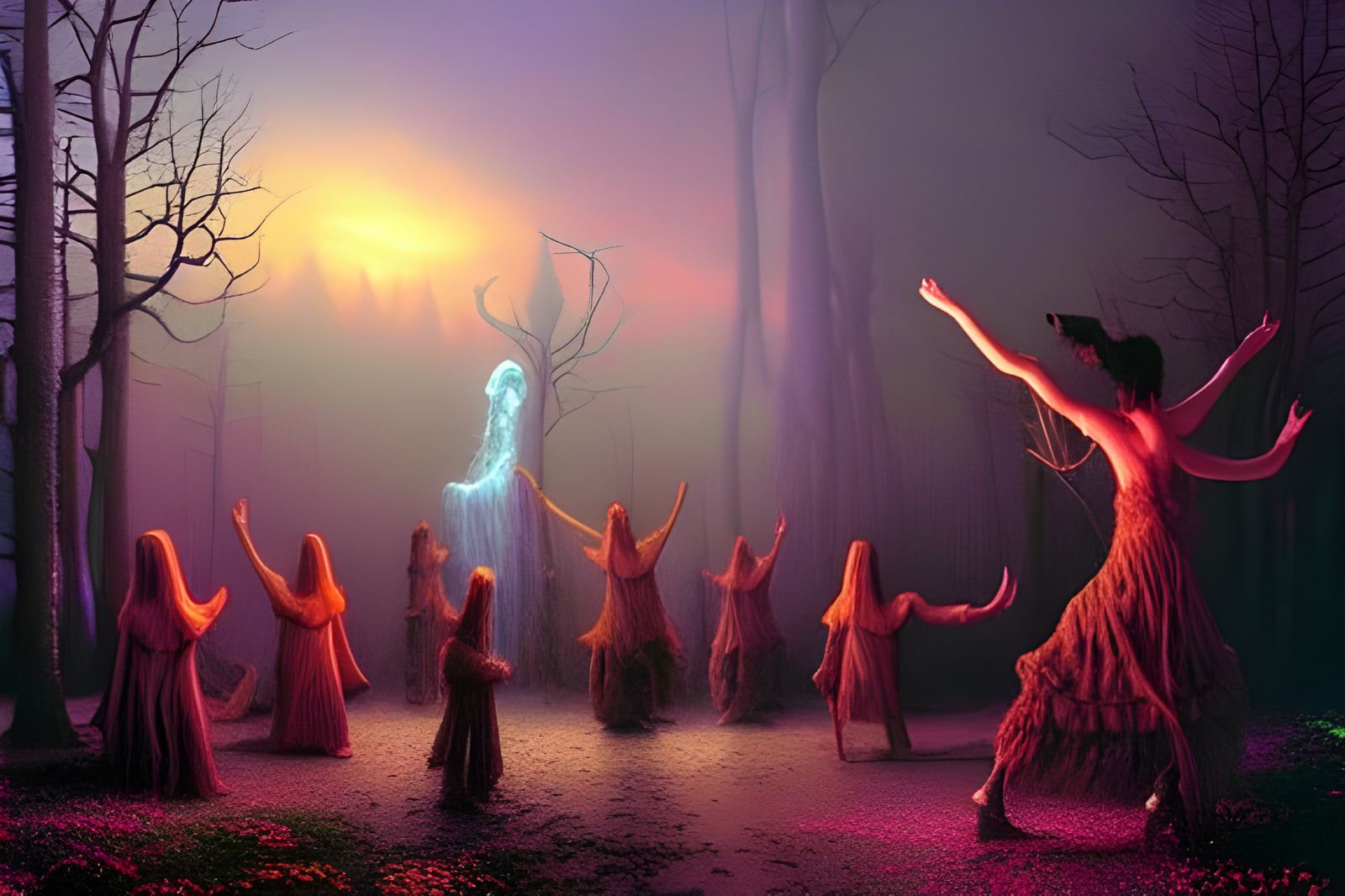Ethereal Witches' Coven in Hyperrealistic Style