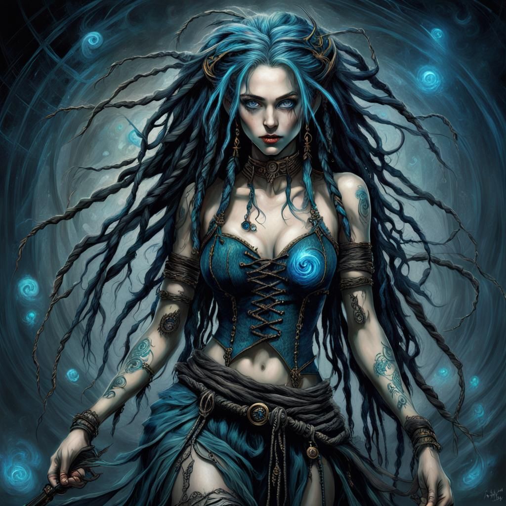 Young Witch Portrait with Bioluminescent Background