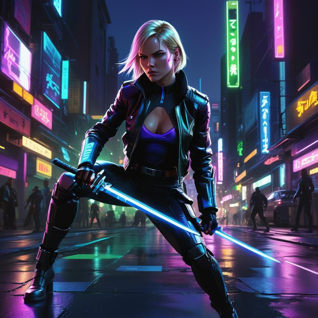 Nina Williams in Cyberpunk Cityscape