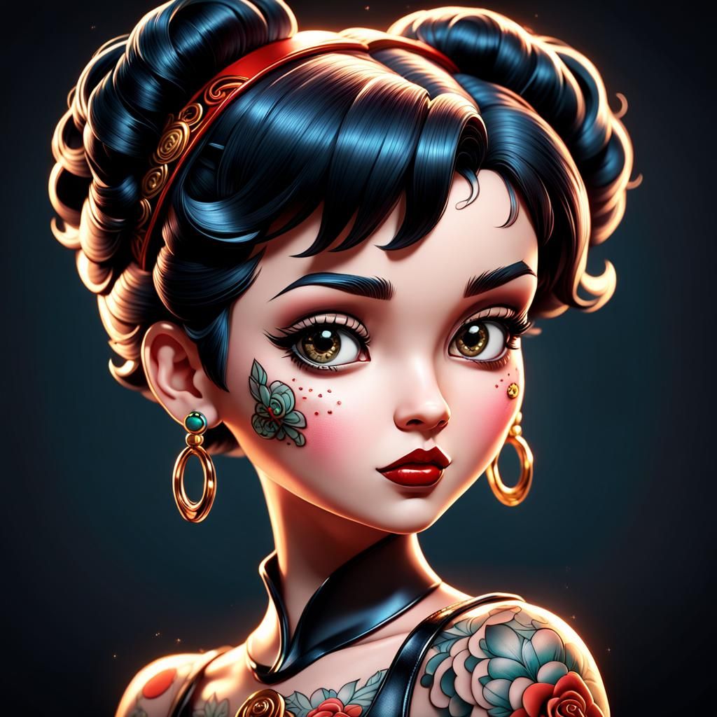 Betty Boop Tattoo Queen: Anime 3D Illustration
