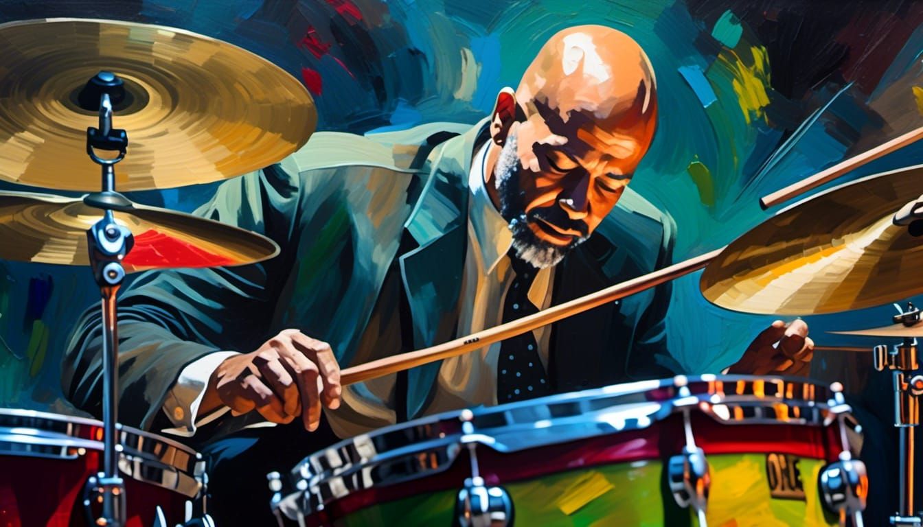 Drummer in Victorian Setting as Expressionist Oil Painting