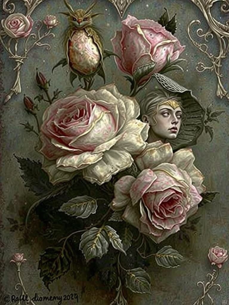 Mysterious Dreamlike Landscape with Solitary Rose