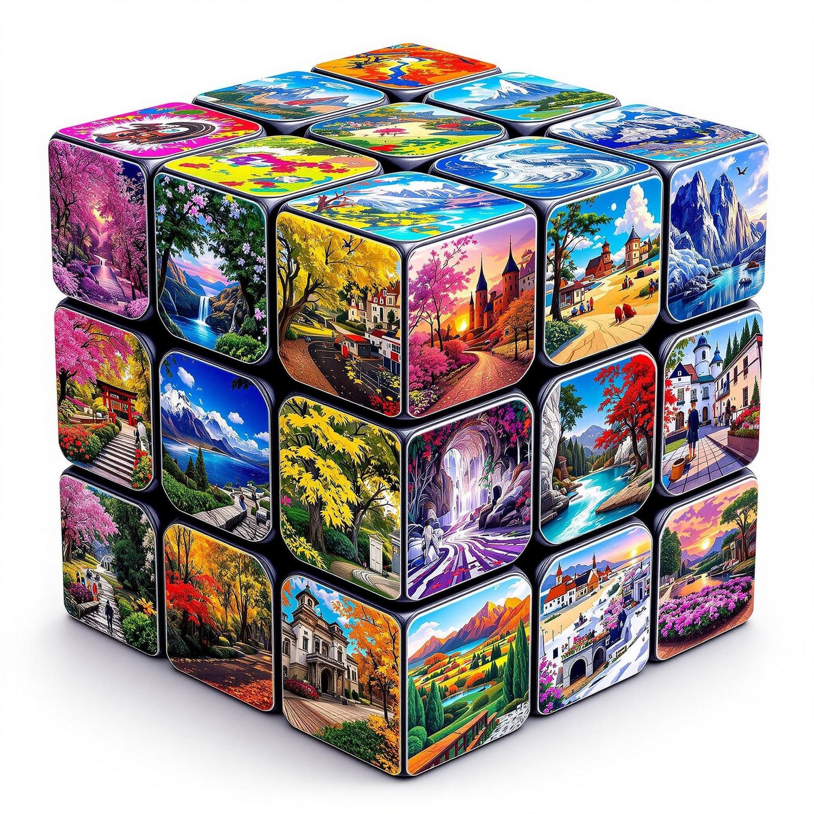 Vibrant Surreal 3D Rubik's Cube Kaleidoscope