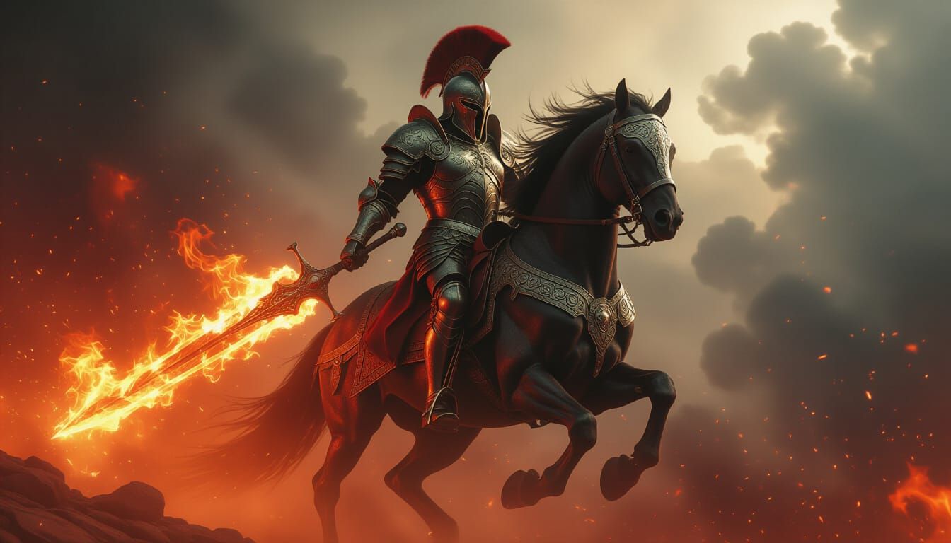 War: Horseman of Apocalypse in a Fiery Aura