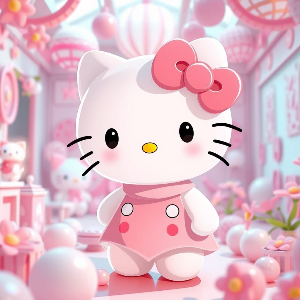 Cute Hello Kitty in Whimsical Pastel World