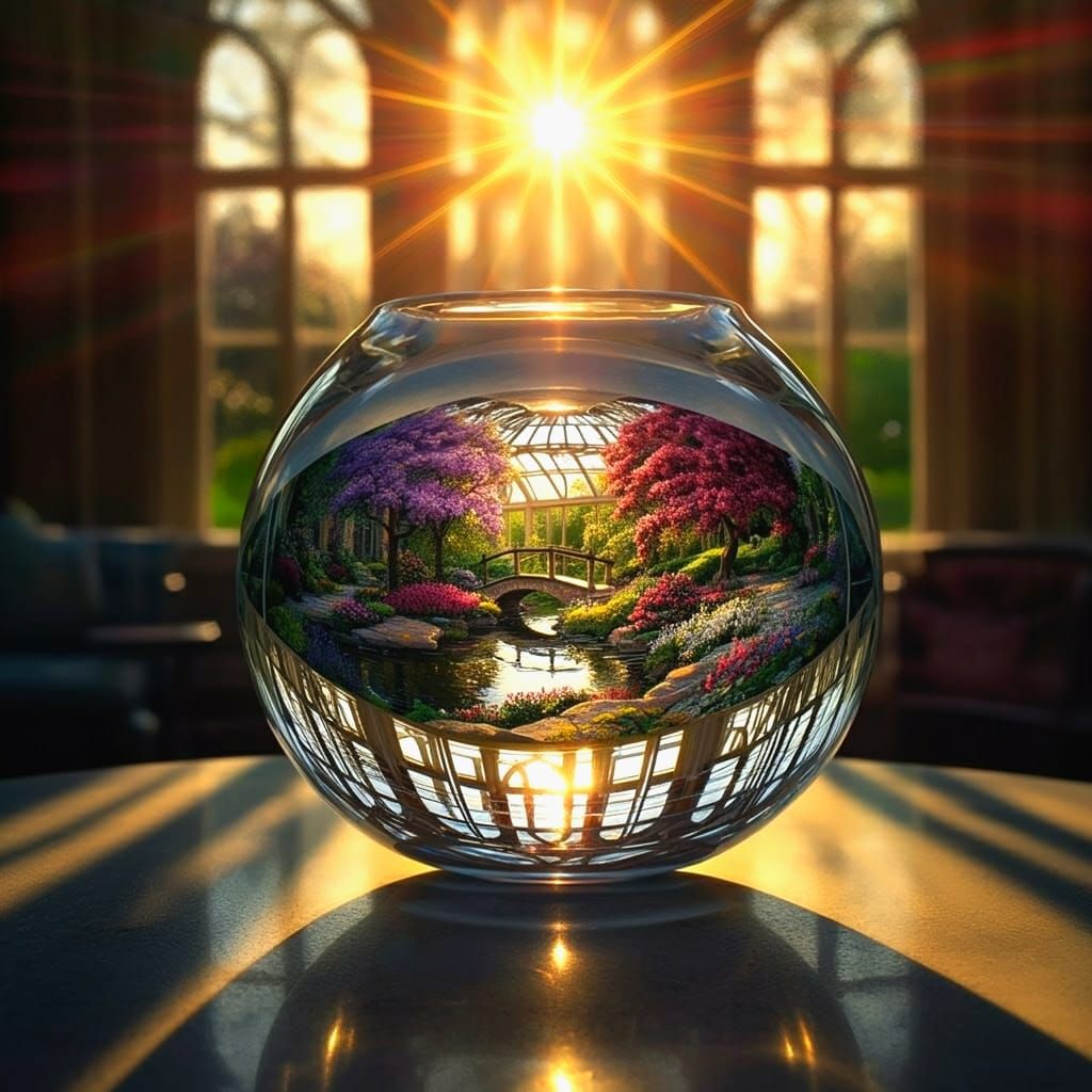 Ethereal English Garden Scene in a Crystal Bowl