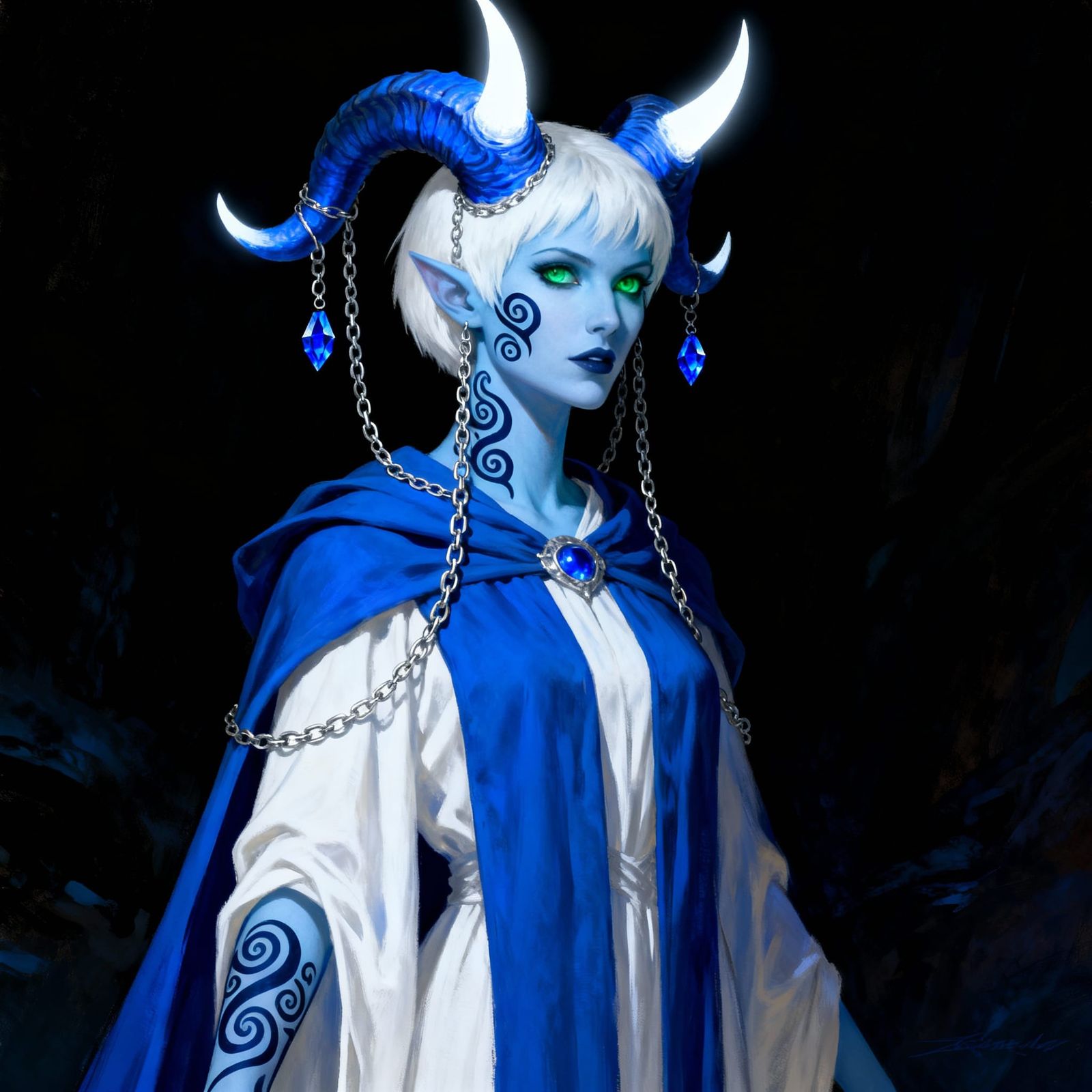 Fantasy Tiefling Cleric Portrait in Dramatic Illustration St...