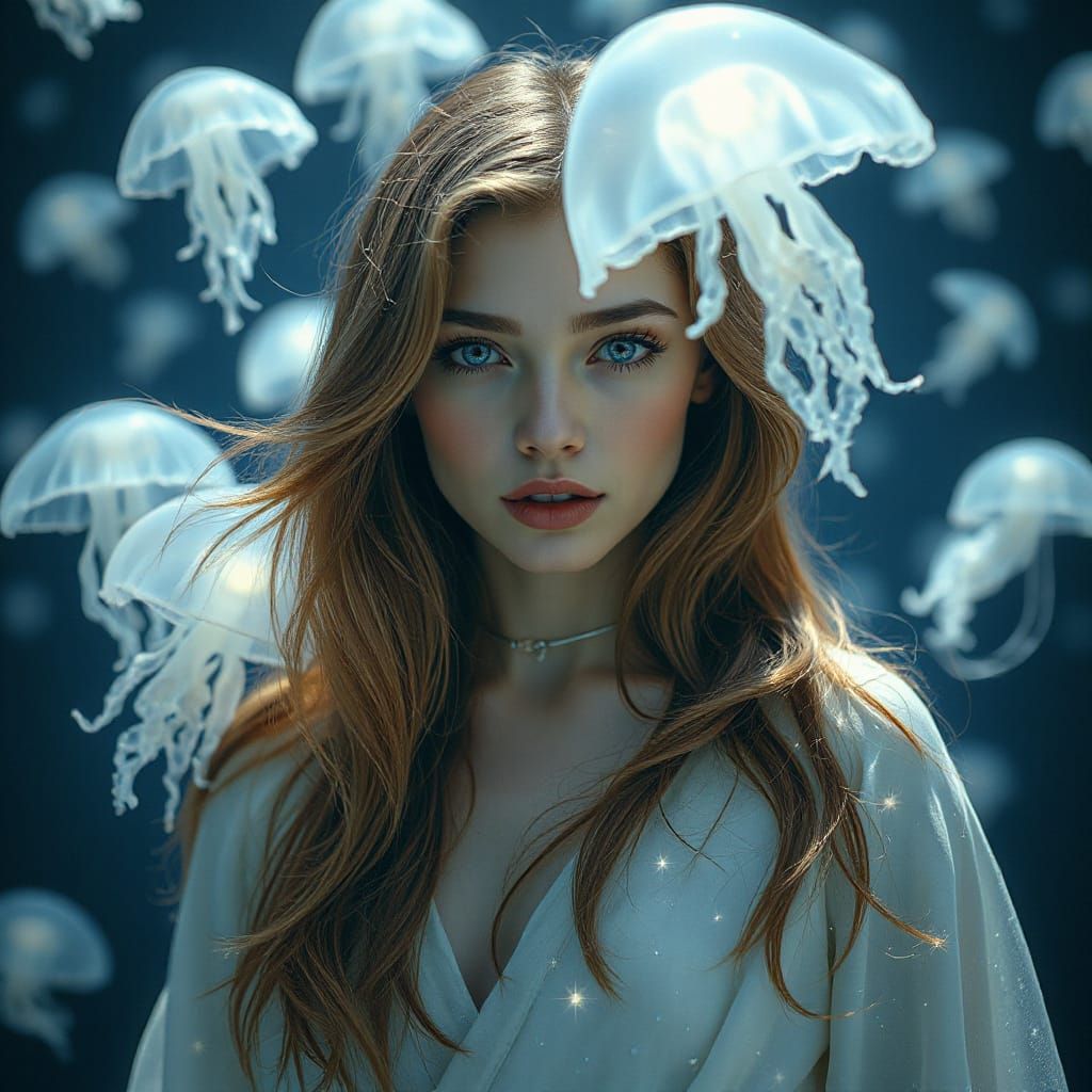 Starlight Woman in Bioluminescent Dreamscape