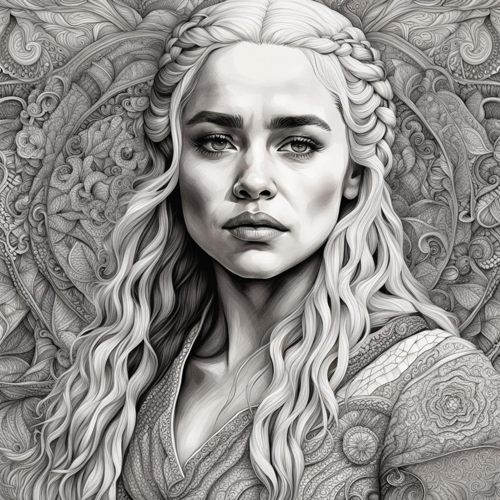 Monochrome Zentangle Portrait with Intricate Details