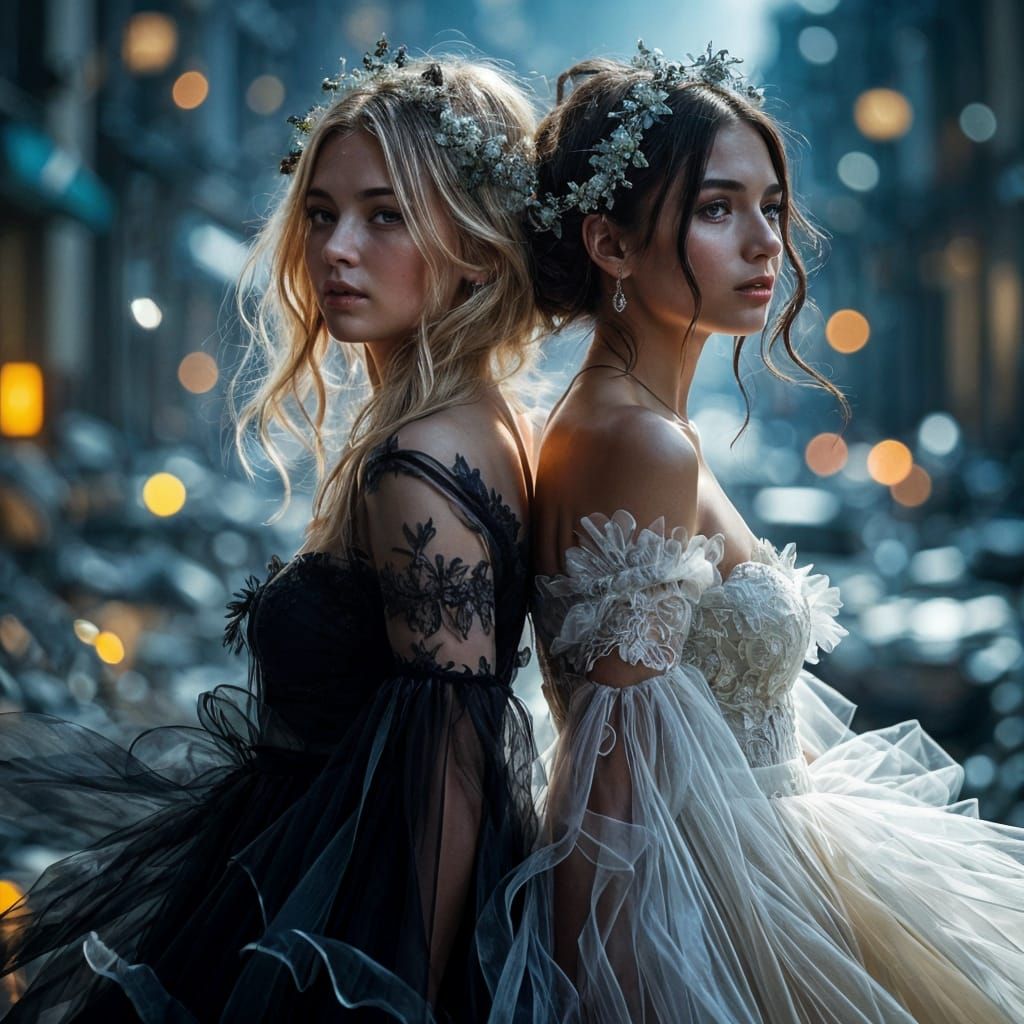 Nocturnal Twin Sisters in Ethereal Tulle
