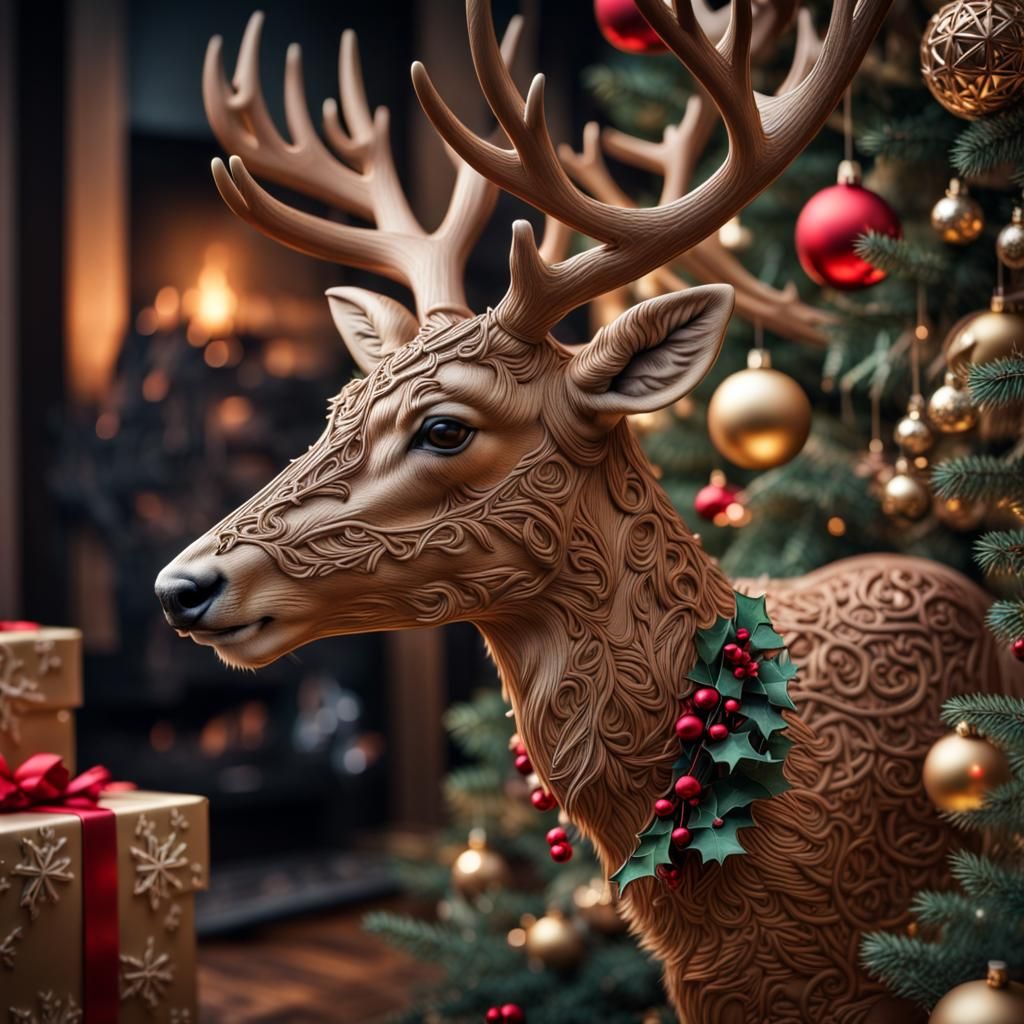 Hyperrealistic Deer Christmas Scene in High Definition
