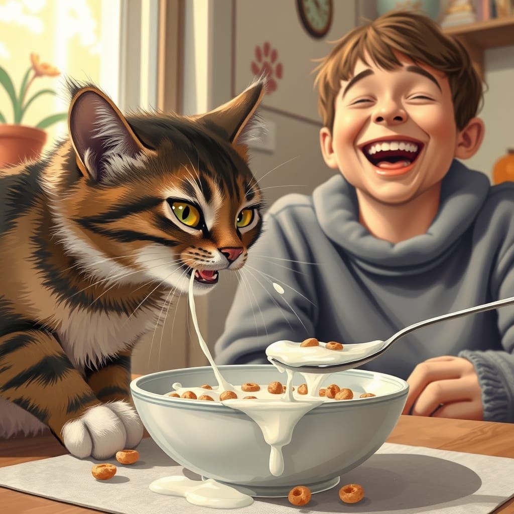 Whimsical Morning Moment with a Mischievous Cat