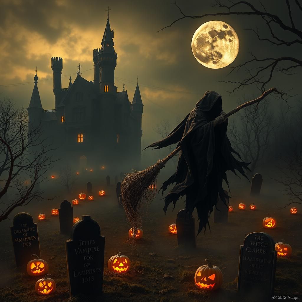Macabre Halloween Scene in Dark Surreal Style