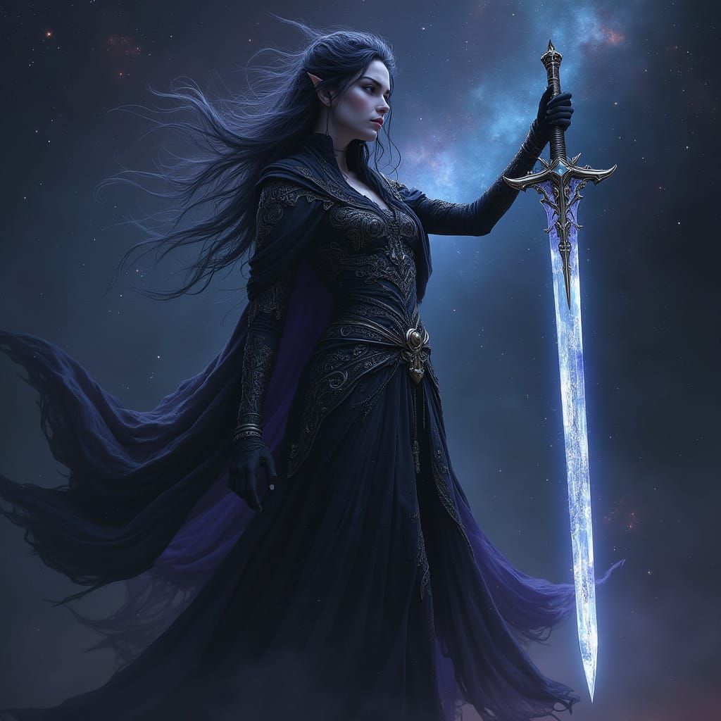 Ethereal Void Elf Warrior in Cosmic Battle Stance