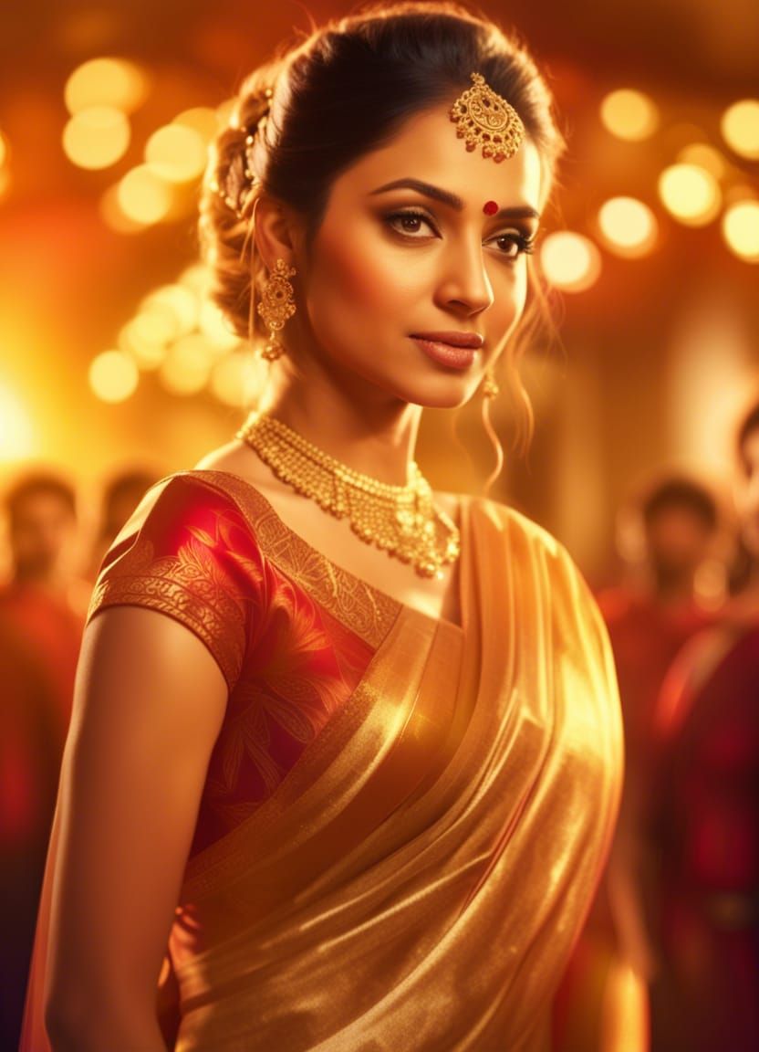 Bollywood Wedding Party with Bride in Gold Saree