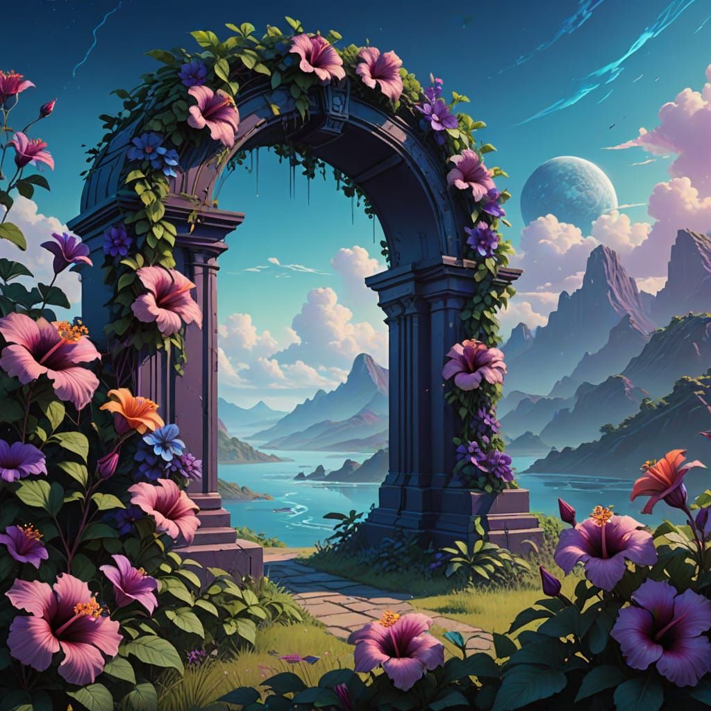 Vibrant Hibiscus Wreath Blooms with Mystical Wonder