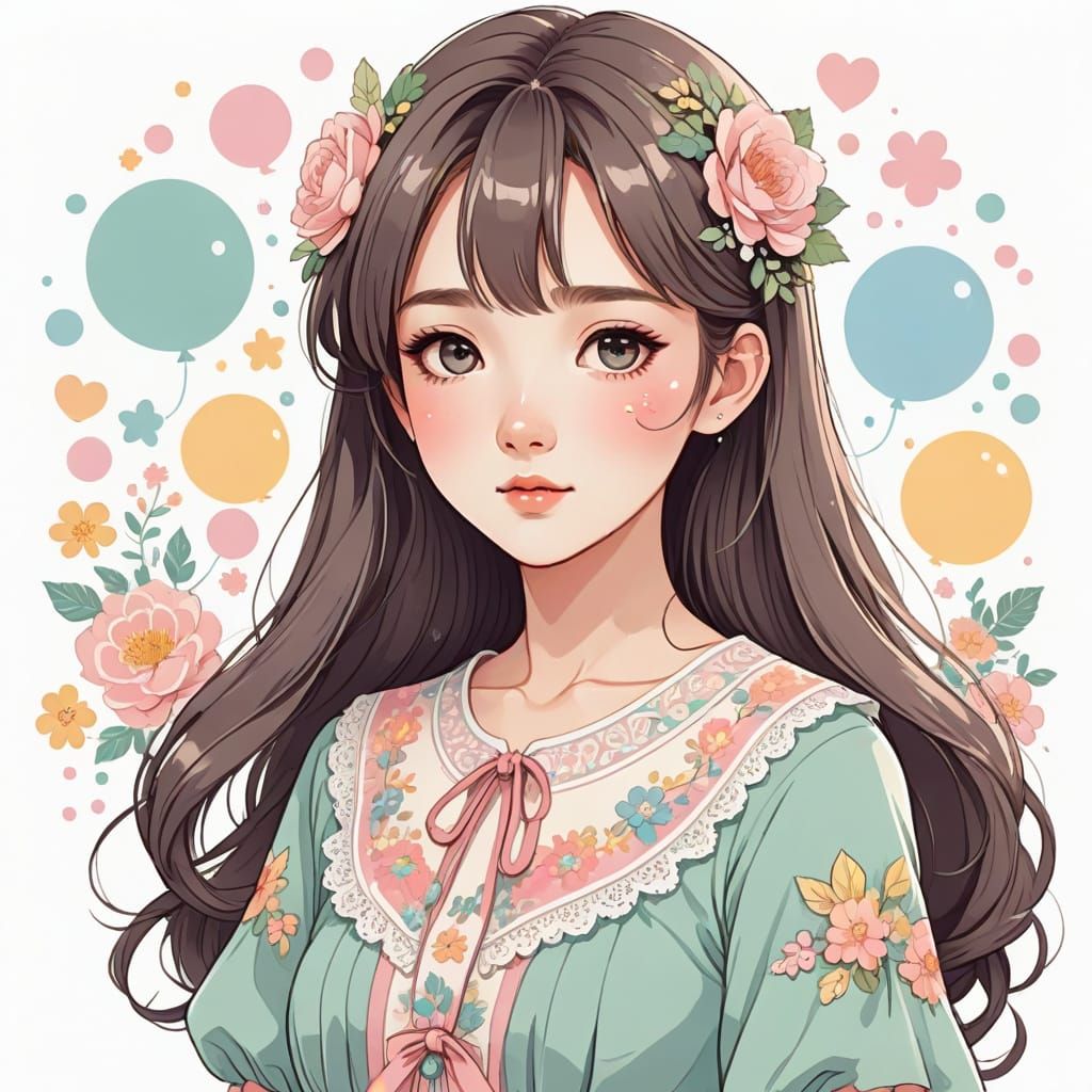 Anime Woman in Kawaii Pastel Style