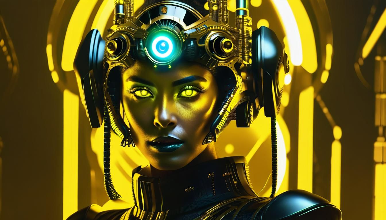 Biopunk Woman with Glowing Gold Eyes