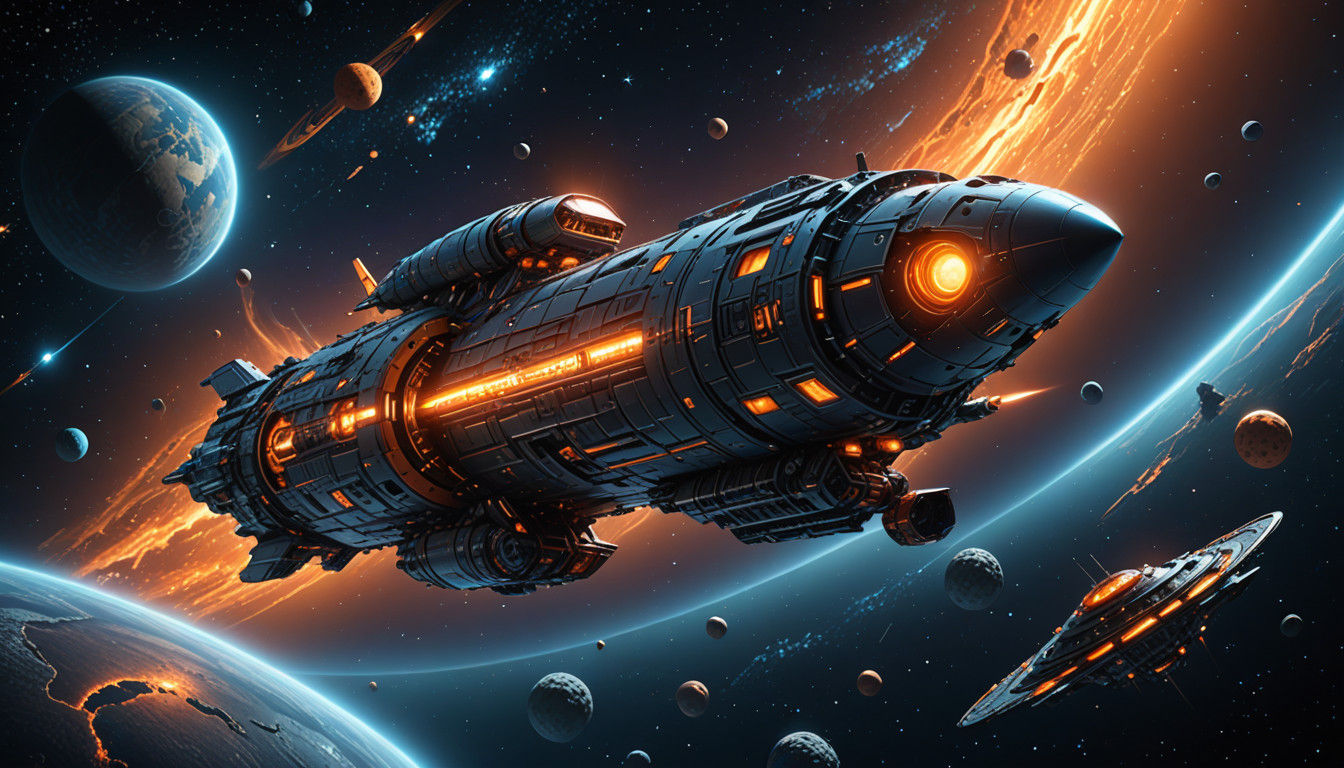 Cosmic Wonder: Iridescent Spaceship Soars Through Vibrant Co...