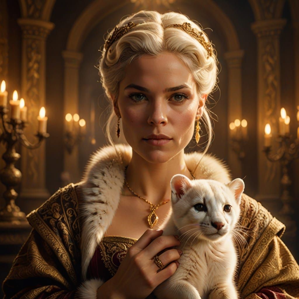 Renaissance Queen with an Ermine in Opulent Splendor