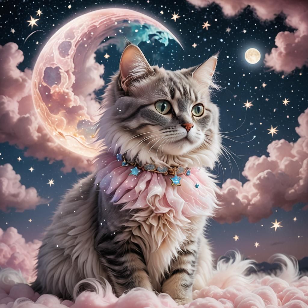 Fairytale Cloud Cat with Sparkling Star Trail