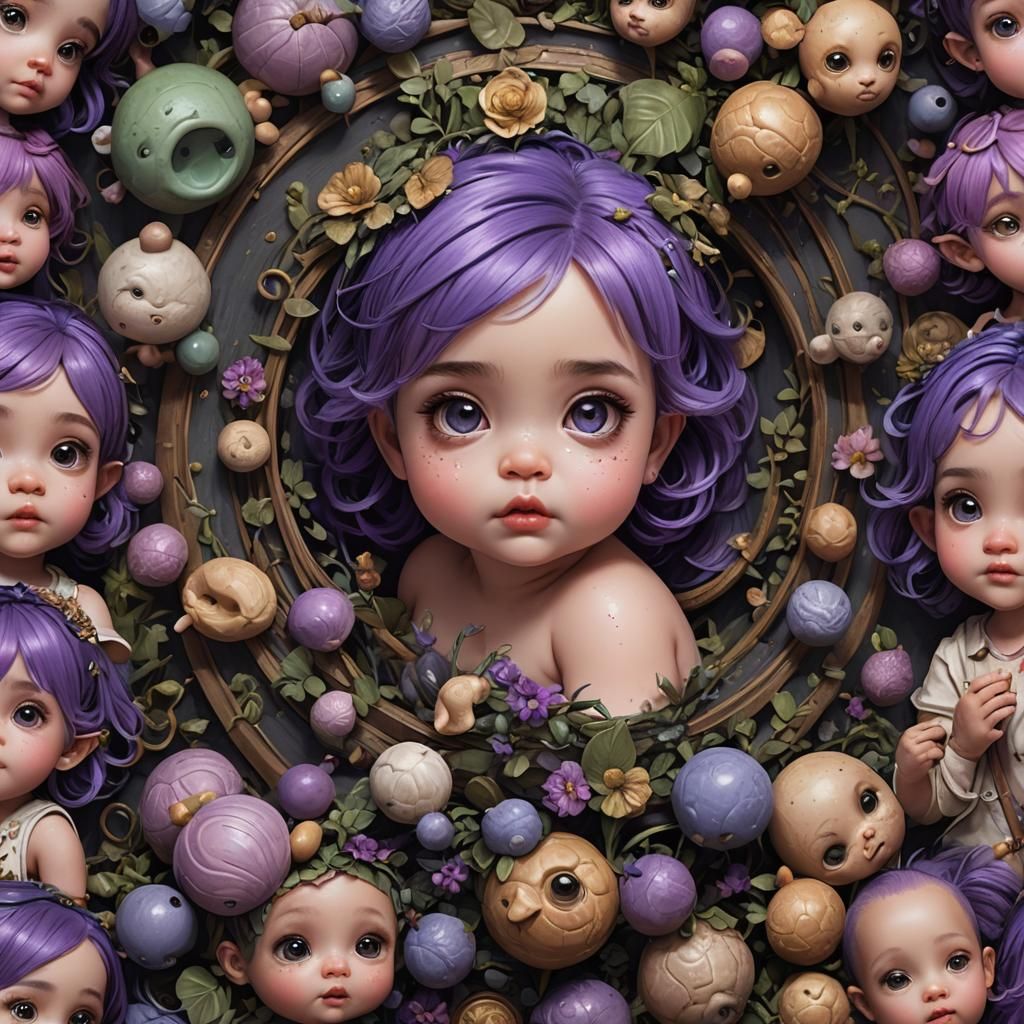 Fantasy Baby with Purple Hair, Digital Art