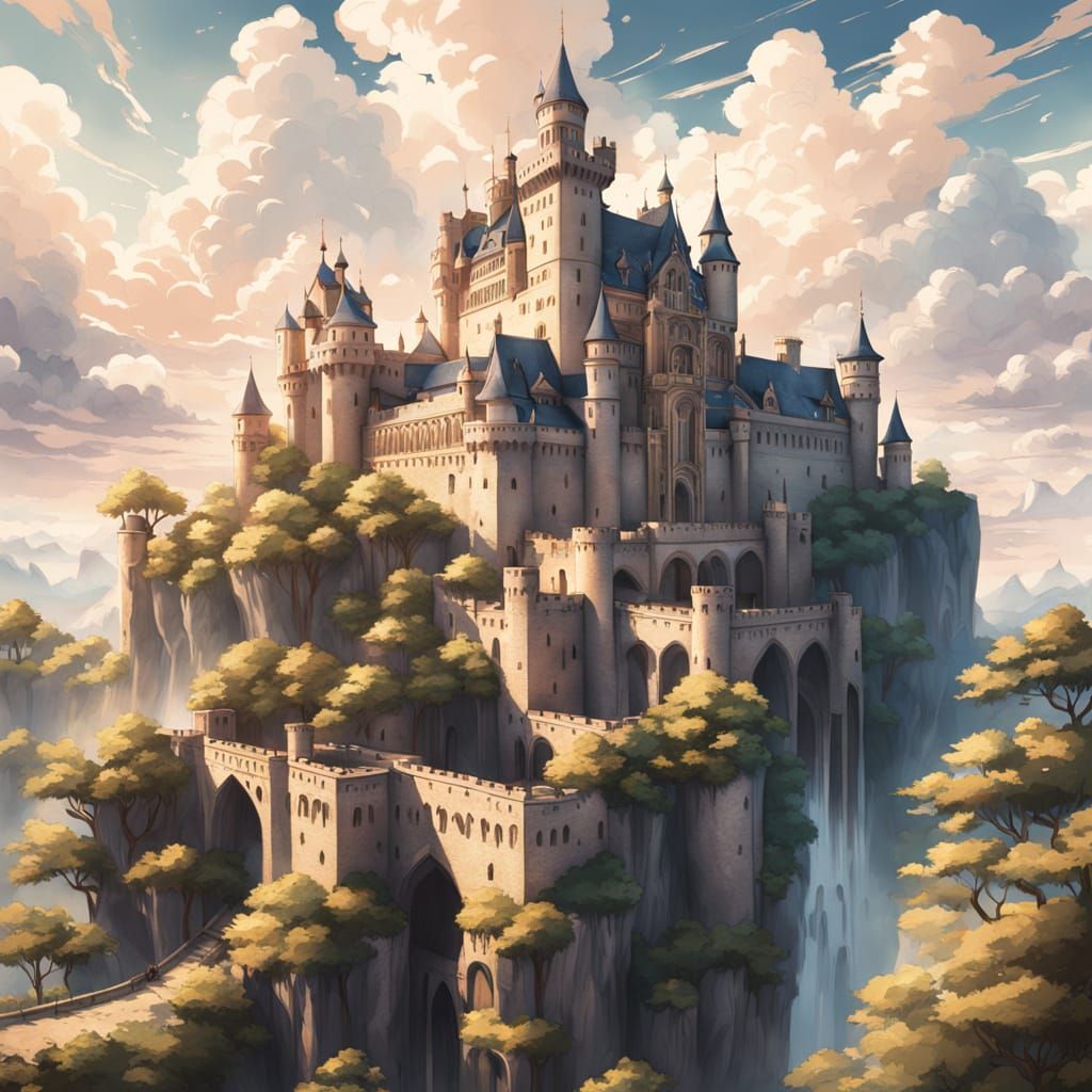 Ethereal Castle Fortress in Celestial Clouds