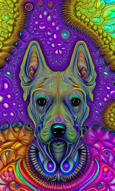 Psychedelic Fractal Dog in Biomechanical Style