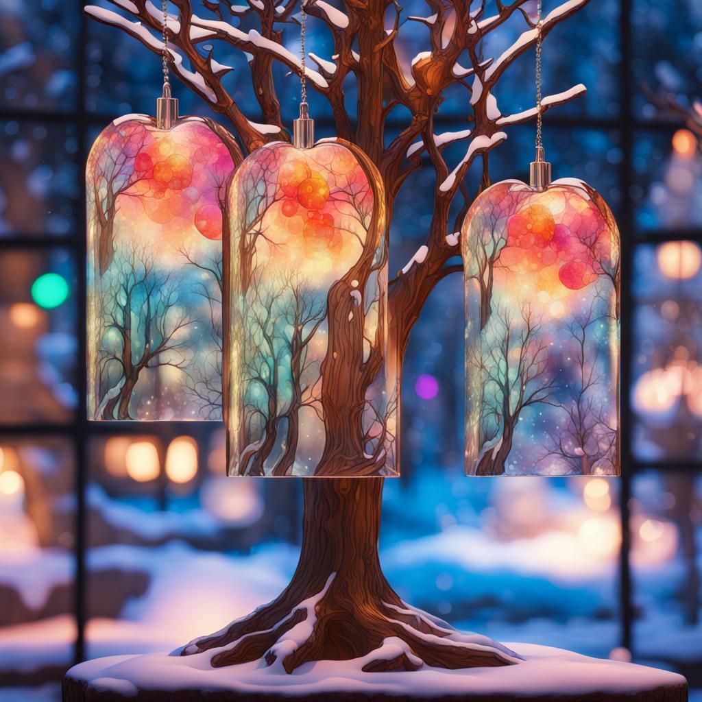 Neon Winter Forest Inside Crystal Christmas Apples