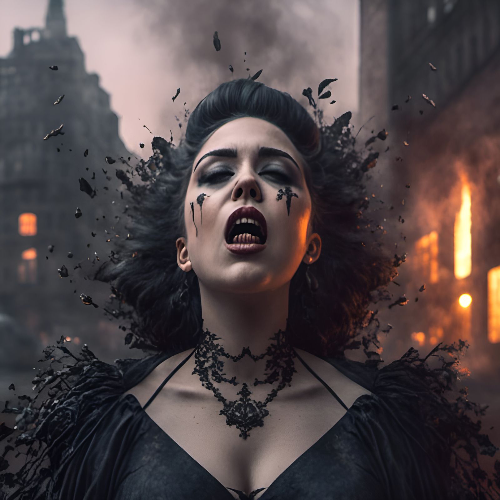 Goth Girl Exhaling Smoke in Detailed Digital Painting