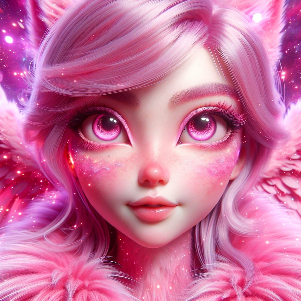 Pink Angelic Character in Hyperrealistic Splash Art Style