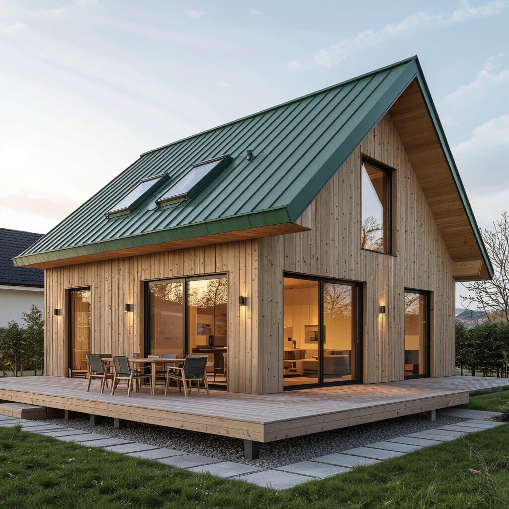 Modern Wooden House with Green Roof in Architectural Style