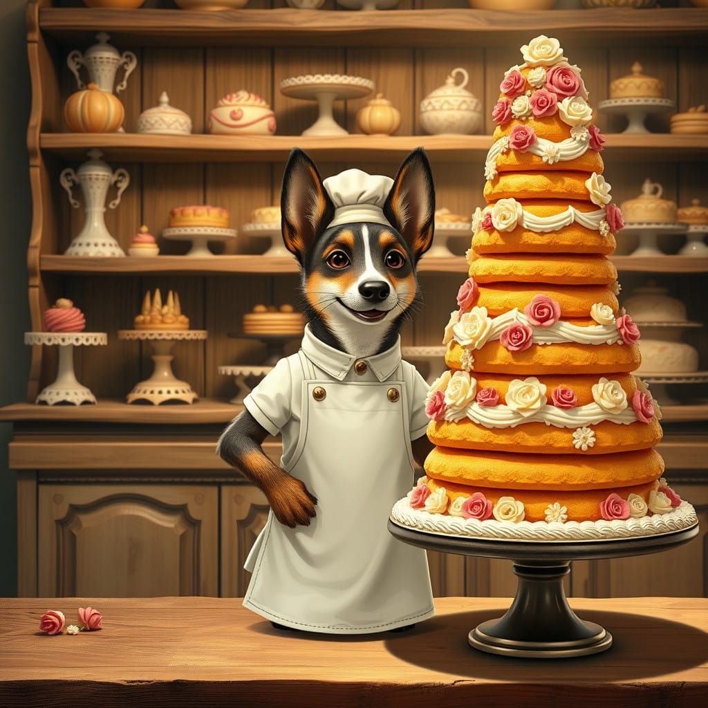 Canine Baker in Whimsical Pastry Shop