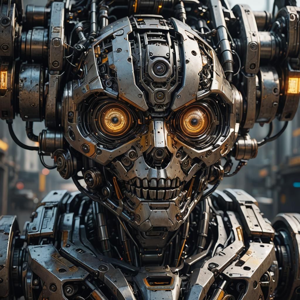 Creepy Forklift Robot with Piercing Gaze in Sci-Fi Style