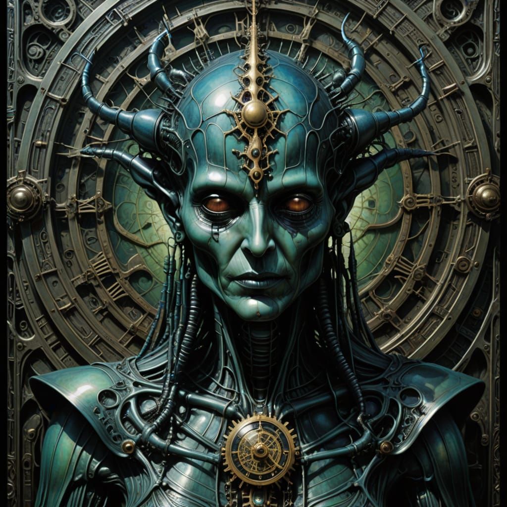 Cyberpunk Hierophant Cathedral Portrait in Iridescent Colors