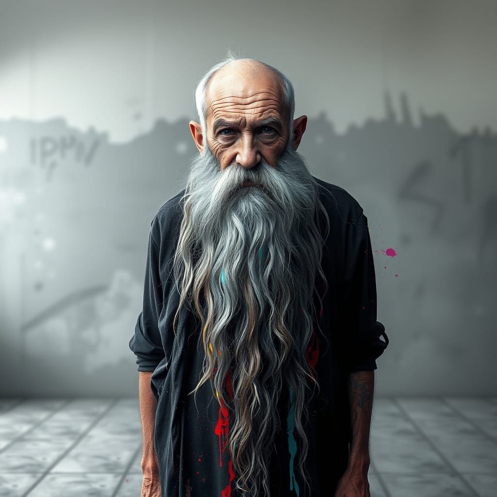 Old Man With Full Body Beard in Graffiti Art Style