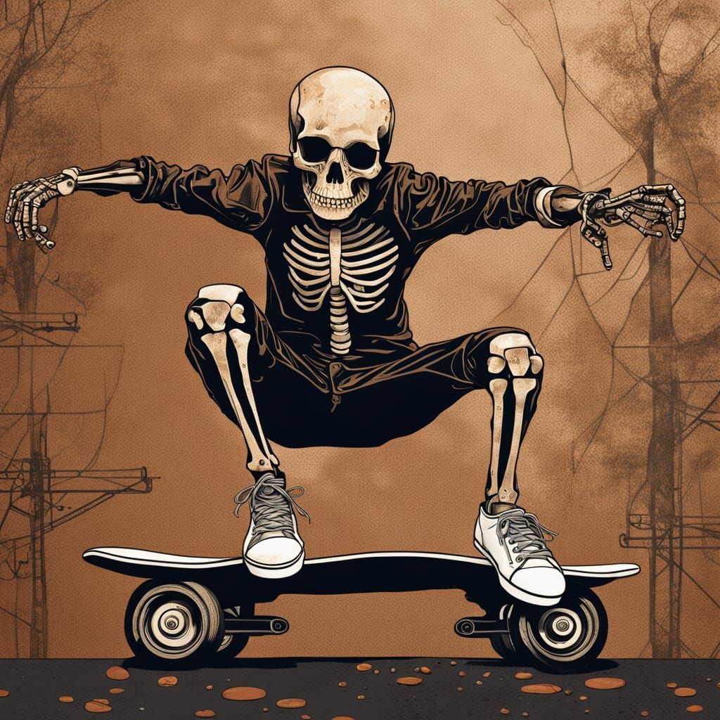 Skater Skeleton in Klimt Style