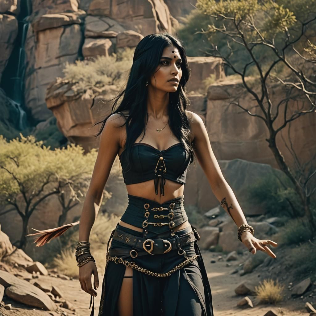 Indian Girl with Corset in Cinematic Film Still