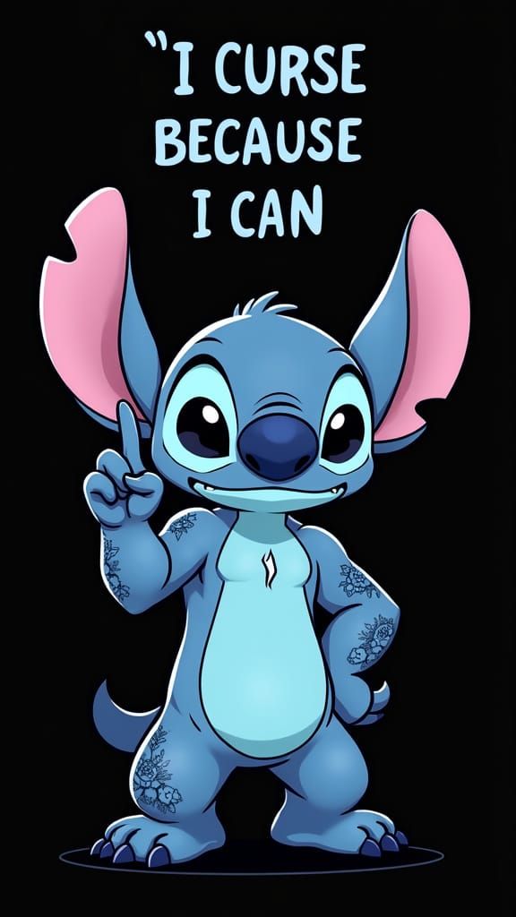 muscular blue Disney Stitch with some tattoos