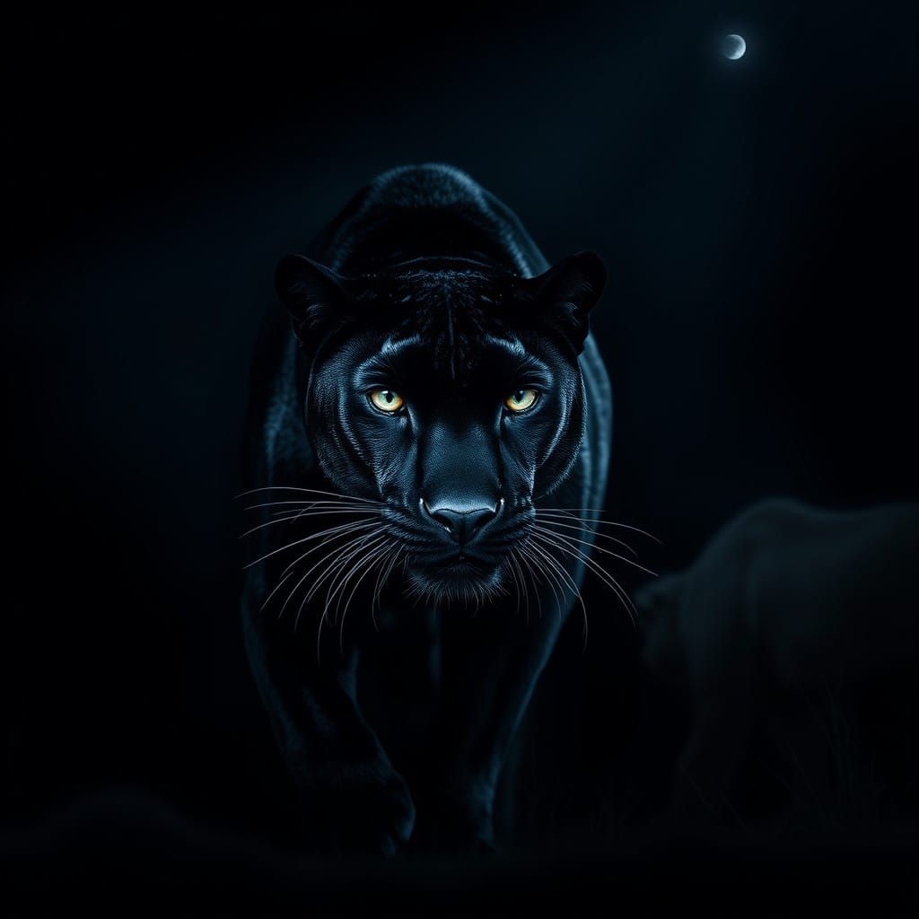 Gritty Black Panther Emerges from Moonless Night
