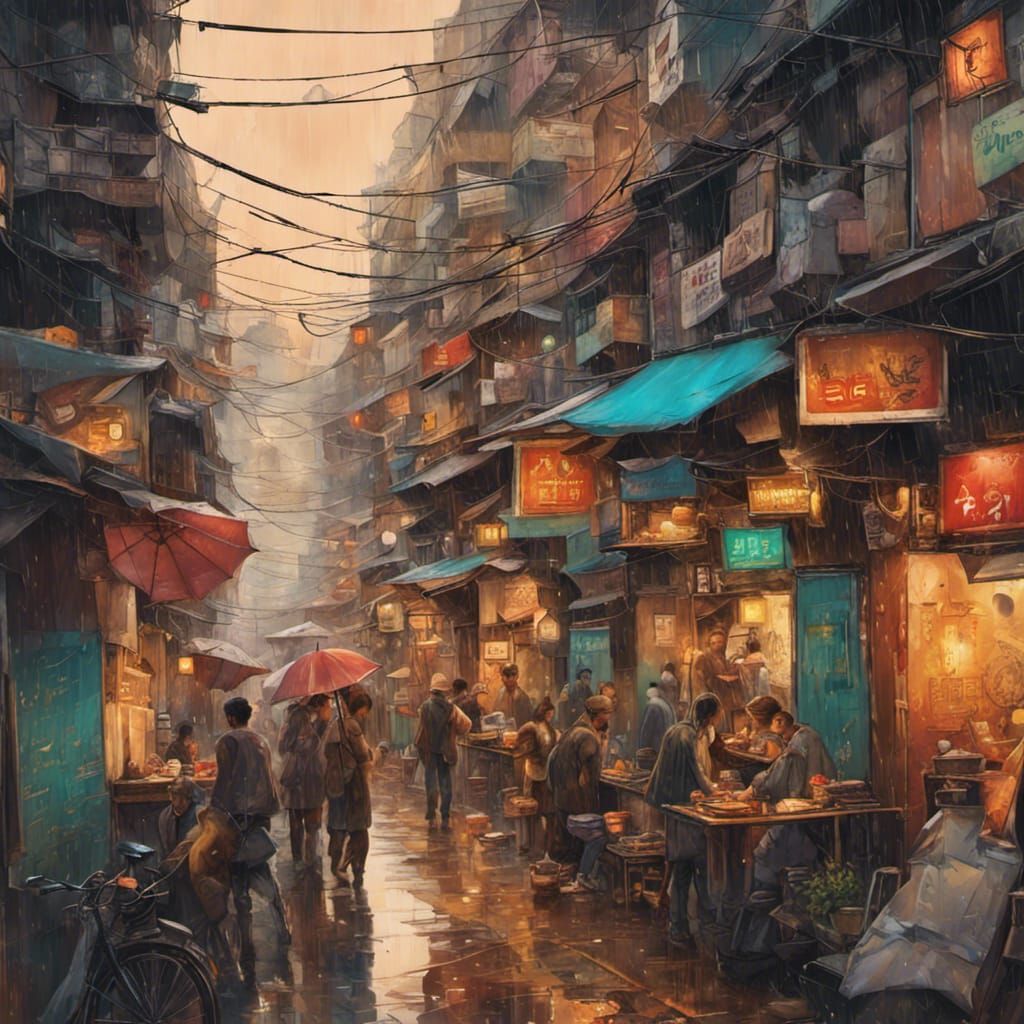 Futuristic City Alleyway at Night in the Rain