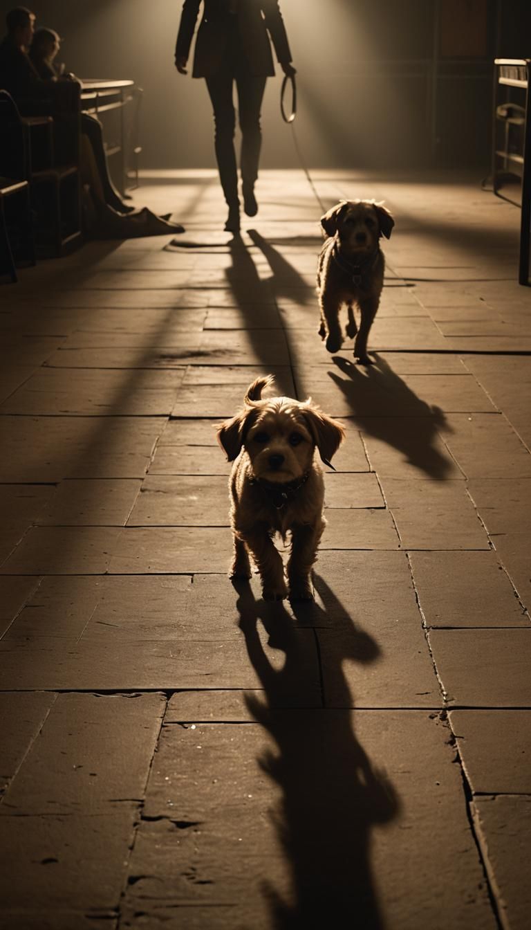 Baby and Dog on Catwalk in Film Noir Style